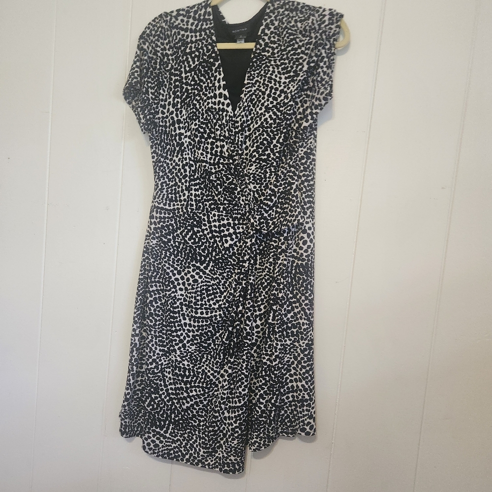 Spence Black w/ white asymmetrical dots Super Stretchy Jersey Work Dress size 14